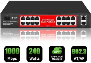 Cloud managed PoE switch Full Gigabit 16 port 1000Mbps + 2 port Gigabit uplink + 1 SFP port PoE switch for cameras Cloud managed PoE switch Full Gigabit 16 port 1000Mbps + 2 port Gigabit uplink + 1 SFP port PoE switch for cameras