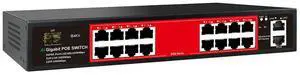 16-Port full Gigabit PoE switch with 2 Gigabit uplink 802.3af/at compatible 240W built-in power supply for IP cameras, WAP, CCTV 16-Port full Gigabit PoE switch with 2 Gigabit uplink 802.3af/at compatible 240W built-in power supply for IP cameras, WAP, CCTV