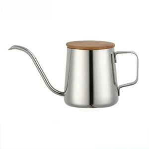350Ml bamboo cover coffee pot 304 stainless steel hand flush pot thin mouth hanging ears 350Ml bamboo cover coffee pot 304 stainless steel hand flush pot thin mouth hanging ears