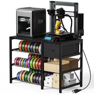 3D Printer Stand with Filament Storage Rack, Black 3D Printer Table with Power Outlet, 3-Tier Filament Holder with Drawer, 3D Printer Filament Stand Organized for Office Workshop Studio 3D Printer Stand with Filament Storage Rack, Black 3D Printer Table with Power Outlet, 3-Tier Filament Holder with Drawer, 3D Printer Filament Stand Organized for Office Workshop Studio