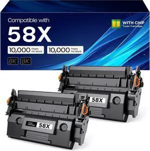 58X CF258X Black Toner Cartridge M404n Compatible for HP, 2 Pack, with Chip 58X CF258X Black Toner Cartridge M404n Compatible for HP, 2 Pack, with Chip
