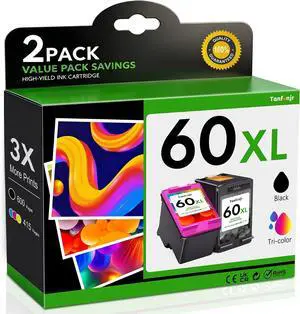 60XL Ink Cartridges Combo Pack Replacement for HP Ink 60 60 XL Work for PhotoSmart C4780 C4680 C4795 C4640 D110A D110;Deskjet F4480 F4440 F2430 ;Envy 110 120 111 114 Printers (1 Black, 1 Tri-Color) 60XL Ink Cartridges Combo Pack Replacement for HP Ink 60 60 XL Work for PhotoSmart C4780 C4680 C4795 C4640 D110A D110;Deskjet F4480 F4440 F2430 ;Envy 110 120 111 114 Printers (1 Black, 1 Tri-Color)
