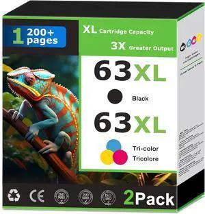63XL Ink Cartridges Replacement for HP 63 Ink Cartridges Combo Pack Compatible with HP Printer Deskjet 3630 3634 1112 Envy 4510 4520 Officejet 4650 5258 5200 3830 5255 4655 4652 2-Pack Black Tri-Color 63XL Ink Cartridges Replacement for HP 63 Ink Cartridges Combo Pack Compatible with HP Printer Deskjet 3630 3634 1112 Envy 4510 4520 Officejet 4650 5258 5200 3830 5255 4655 4652 2-Pack Black Tri-Color