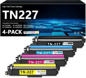 TN-227 High Yield Toner 4-Pack Replacement for TN227 Toner Cartridge TN223 Compatible with HL-L3210CW HL-L3230CDW HL-L3270CDW MFC-L3710CW MFC-L3750CDW L3770CDW Printer (Black/Cyan/Magenta/Yellow) TN-227 High Yield Toner 4-Pack Replacement for TN227 Toner Cartridge TN223 Compatible with HL-L3210CW HL-L3230CDW HL-L3270CDW MFC-L3710CW MFC-L3750CDW L3770CDW Printer (Black/Cyan/Magenta/Yellow)