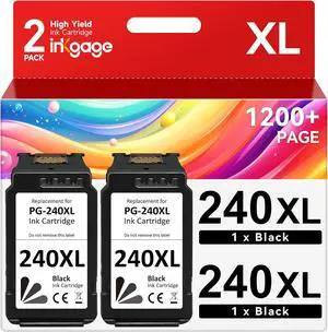 PG-240 XL 240XL Black Ink Cartridge Compatible for Canon 240XL Black Ink Cartridge PG240 PG-240XL for Canon PIXMA MG3620 MG3600 MG5120 MG3520 TS4120 MG2120 MX472 MX452 MX512 MX532 Printer (2 Black) PG-240 XL 240XL Black Ink Cartridge Compatible for Canon 240XL Black Ink Cartridge PG240 PG-240XL for Canon PIXMA MG3620 MG3600 MG5120 MG3520 TS4120 MG2120 MX472 MX452 MX512 MX532 Printer (2 Black)