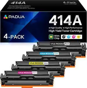 Padua 414A Toner Cartridge 4 Pack (with Chip) Compatible W2020A W2021A W2022A W2023A Toner Replacment for HP 414A Color Pro M454dn M454dw MFP M479fdn M479fdw Toner Printer Padua 414A Toner Cartridge 4 Pack (with Chip) Compatible W2020A W2021A W2022A W2023A Toner Replacment for HP 414A Color Pro M454dn M454dw MFP M479fdn M479fdw Toner Printer