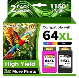 GILIMEDIA 64XL Black Color Ink Cartridge Compatible for HP 64 Ink, 2 Pack GILIMEDIA 64XL Black Color Ink Cartridge Compatible for HP 64 Ink, 2 Pack