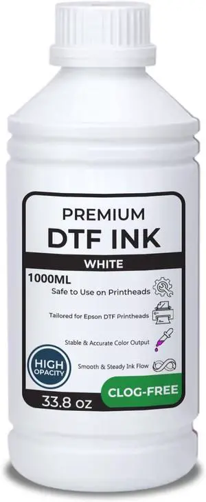 Premium DTF Ink White 1000ML (33.8oz) - Anti-Clog, No Sediment, High Opacity DTF Transfer Ink for ET8550 L1800 i3200 XP600 XP15000 All DTF Printheads, Smooth Flow for Heat Transfer Film Shirt Printing Premium DTF Ink White 1000ML (33.8oz) - Anti-Clog, No Sediment, High Opacity DTF Transfer Ink for ET8550 L1800 i3200 XP600 XP15000 All DTF Printheads, Smooth Flow for Heat Transfer Film Shirt Printing