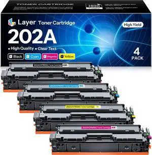 Layer 202A Toner Cartridge 4 Pack Compatible Replacement for HP 202A CF500A Color Pro MFP M281cdw M254dw M281fdn M254dn M254nw M281 Printer Toner (Black/Cyan/Yellow/Magenta) Layer 202A Toner Cartridge 4 Pack Compatible Replacement for HP 202A CF500A Color Pro MFP M281cdw M254dw M281fdn M254dn M254nw M281 Printer Toner (Black/Cyan/Yellow/Magenta)