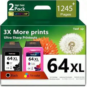 64XL Ink Cartridges 2-Pack (Black & Tri-Color), Compatible Replacement for HP 64 64XL, Fits HP Envy Photo 6200 6255 7100 7155 7255 7275 7800 7855 7858 7975 Tango X Printer 64XL Ink Cartridges 2-Pack (Black & Tri-Color), Compatible Replacement for HP 64 64XL, Fits HP Envy Photo 6200 6255 7100 7155 7255 7275 7800 7855 7858 7975 Tango X Printer