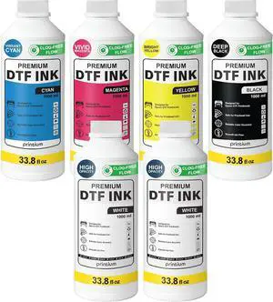 DTF Ink Set 6 x 33.8 fl oz (1000ml) CMYKWW DTF Ink Set 6 x 33.8 fl oz (1000ml) CMYKWW