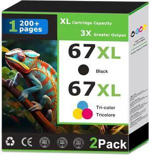 67XL Ink Cartridges Replacement for HP 67 Ink Combo Pack Compatible with HP Printer Deskjet 1255 2855e 2800e 2827e 2852e 4227e 4255e Envy 6455 6055e 6075 6432e 6458e 6475e 2-Pack Black and Tri-Color 67XL Ink Cartridges Replacement for HP 67 Ink Combo Pack Compatible with HP Printer Deskjet 1255 2855e 2800e 2827e 2852e 4227e 4255e Envy 6455 6055e 6075 6432e 6458e 6475e 2-Pack Black and Tri-Color