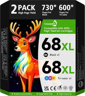 68 68XL Ink Cartridges Black/Color Combo Pack Compatible for HP 68 Ink Cartridges Fit for Envy 6155e 6555e 6100e 6165e 6500e 6152e 6552e 6558e Printer (2 Pack, 1 Black, 1 Tri-Color) 68 68XL Ink Cartridges Black/Color Combo Pack Compatible for HP 68 Ink Cartridges Fit for Envy 6155e 6555e 6100e 6165e 6500e 6152e 6552e 6558e Printer (2 Pack, 1 Black, 1 Tri-Color)