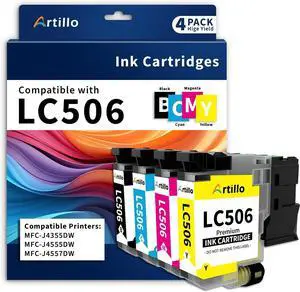 LC506 Ink Cartridges high yield Replacement for Brother LC506 Ink Cartridges LC506XL LC 506 XL Use for Brother MFC-J4355DW MFC-J4555DW MFC-J4557DW Printer (Black, Cyan, Magenta, Yellow, 4 Pack ) LC506 Ink Cartridges high yield Replacement for Brother LC506 Ink Cartridges LC506XL LC 506 XL Use for Brother MFC-J4355DW MFC-J4555DW MFC-J4557DW Printer (Black, Cyan, Magenta, Yellow, 4 Pack )