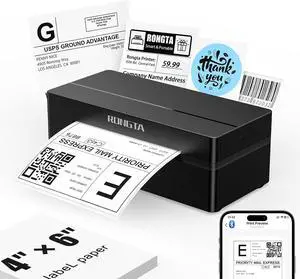 Rongta Shipping Thermal Label Printer, Bluetooth 4x6 Sticker Label Maker Wireless Shipping Label Printer for Package Small Business Compatible with Windows macOS Android iOS (Black) Rongta Shipping Thermal Label Printer, Bluetooth 4x6 Sticker Label Maker Wireless Shipping Label Printer for Package Small Business Compatible with Windows macOS Android iOS (Black)