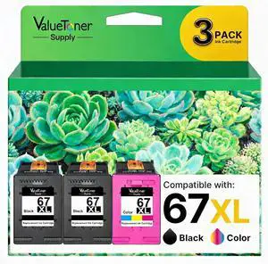 67XL Cartridges Black and Color (3-Pack) for HP Ink 67 67XL Replacement 67XL Cartridges Black and Color (3-Pack) for HP Ink 67 67XL Replacement
