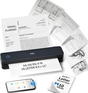 PRT Inkless Portable Printer for Travel, Wireless Thermal Printer Support 8.5 x 11 US Letter A4 B5, Bluetooth Mobile Printers for Laptop, iPhone, Android for Home, Car, Office, School, MT610 Black PRT Inkless Portable Printer for Travel, Wireless Thermal Printer Support 8.5 x 11 US Letter A4 B5, Bluetooth Mobile Printers for Laptop, iPhone, Android for Home, Car, Office, School, MT610 Black