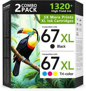 67XL Ink Cartridges Black/Color Combo Pack Compatible for HP Ink 67 67XL Printer Ink for DeskJet 4227e 2855e 2827e 2755e 2700e 2800e 4155e 4255e 2734e 4100 for Envy 6055e 6400 6455e(2 Pack) 67XL Ink Cartridges Black/Color Combo Pack Compatible for HP Ink 67 67XL Printer Ink for DeskJet 4227e 2855e 2827e 2755e 2700e 2800e 4155e 4255e 2734e 4100 for Envy 6055e 6400 6455e(2 Pack)