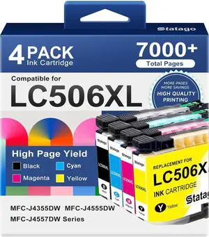 LC506XL LC506 Ink Cartridges Compatible for Brother LC 506XL LC 506 Ink Works for Brother MFC-J4355DW MFC-J4555DW MFC-J4557DW Printers (4 Pack, with Chip) LC506XL LC506 Ink Cartridges Compatible for Brother LC 506XL LC 506 Ink Works for Brother MFC-J4355DW MFC-J4555DW MFC-J4557DW Printers (4 Pack, with Chip)