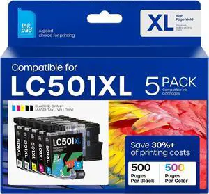 iNKPAD LC501XL Ink Cartridge Replacement for Brother MFC-J1360DW (5 Pack) iNKPAD LC501XL Ink Cartridge Replacement for Brother MFC-J1360DW (5 Pack)