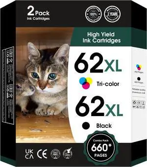 62XL 62 XL Ink Cartridges Black and Color for 62 Ink Cartridge Combo Pack Works with Envy 7640 5660 5540 7645 5661 for OfficeJet Mobile 250 200 258 for OfficeJet 5740 5745 8040 Printer(2-Pack) 62XL 62 XL Ink Cartridges Black and Color for 62 Ink Cartridge Combo Pack Works with Envy 7640 5660 5540 7645 5661 for OfficeJet Mobile 250 200 258 for OfficeJet 5740 5745 8040 Printer(2-Pack)