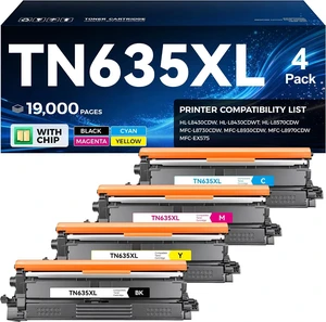 TN635XL TN635 Toner Cartridge with Chip 4-Pack High Yield Replacement Compatible with Brother HL-L8430CDW HL-L8570CDW L8430CDWT MFC-L8730CDW L8930CDW L8970CDW EX575 Printer Black Cyan Magenta Yellow TN635XL TN635 Toner Cartridge with Chip 4-Pack High Yield Replacement Compatible with Brother HL-L8430CDW HL-L8570CDW L8430CDWT MFC-L8730CDW L8930CDW L8970CDW EX575 Printer Black Cyan Magenta Yellow