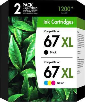 67xl 67 Ink Cartridges Black/Color Combo Pack Compatible for HP67 XL Deskjet 2800e 6055e 2855e 2755e 6000 4255e 2700 4155e 2827e 2700e 6400 6458 6458e Printer (1 Black,1 Tri-Color) 67xl 67 Ink Cartridges Black/Color Combo Pack Compatible for HP67 XL Deskjet 2800e 6055e 2855e 2755e 6000 4255e 2700 4155e 2827e 2700e 6400 6458 6458e Printer (1 Black,1 Tri-Color)