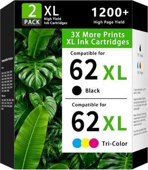 62XL Ink Cartridges Combo Pack Replacement for HP 62/62XL Ink Compatible with HP Envy 7640 5660 7645 5540 5640 OfficeJet 5746 5740 5745 5741 8040 250 200 Printers 2 Pack (1 Black, 1 Tri-Color) 62XL Ink Cartridges Combo Pack Replacement for HP 62/62XL Ink Compatible with HP Envy 7640 5660 7645 5540 5640 OfficeJet 5746 5740 5745 5741 8040 250 200 Printers 2 Pack (1 Black, 1 Tri-Color)
