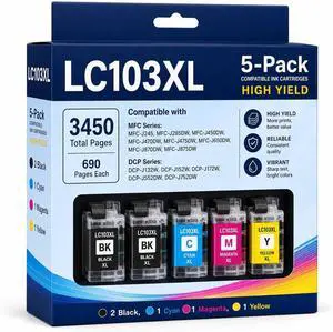 LC103 LC103XL Ink Cartridge High Yield, 5 Pack LC-103 LC103 LC103XL Ink Cartridge High Yield, 5 Pack LC-103