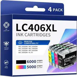 LC406XL LC406 Ink Cartridges Compatible For Brother Printer Latest Upgrade Work For Brother Printer Mfc-J4335dw Mfc-J5855dw Mfc-J6555dw Mfc-J4535dw Mfc-J6955dw (4 Pack Black Cyan Magenta Yellow) LC406XL LC406 Ink Cartridges Compatible For Brother Printer Latest Upgrade Work For Brother Printer Mfc-J4335dw Mfc-J5855dw Mfc-J6555dw Mfc-J4535dw Mfc-J6955dw (4 Pack Black Cyan Magenta Yellow)