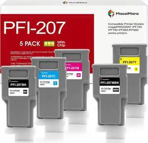 MasaiMara PFI-207 High Capacity Ink Cartridges for Canon imagePROGRAF IPF680 IPF685 IPF780 IPF785 Printers (PFI-207MBK Matte Black, PFI-207BK Black, PFI-207C Cyan, PFI-207M Magenta, PFI-207Y Yellow) MasaiMara PFI-207 High Capacity Ink Cartridges for Canon imagePROGRAF IPF680 IPF685 IPF780 IPF785 Printers (PFI-207MBK Matte Black, PFI-207BK Black, PFI-207C Cyan, PFI-207M Magenta, PFI-207Y Yellow)