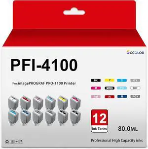 PRO1100 PFI4100 Ink Cartridges Compatible with Canon PFI-4100 Ink Cartridge Replacement for Canon imagePROGRAF PRO-1100 Printer.12 Pack MBK PBK C M Y R GY B PGY PC PM CO PRO1100 PFI4100 Ink Cartridges Compatible with Canon PFI-4100 Ink Cartridge Replacement for Canon imagePROGRAF PRO-1100 Printer.12 Pack MBK PBK C M Y R GY B PGY PC PM CO