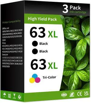 63XL Ink Cartridge Combo Pack Compatible for Hp 63XL Ink Cartridges Latest Upgrade Work with HP OfficeJet 3830 4650 5255 5258 5200 Envy 4520 4512 4510 DeskJet 1112 2130 3630 3632 (3 Pack) 63XL Ink Cartridge Combo Pack Compatible for Hp 63XL Ink Cartridges Latest Upgrade Work with HP OfficeJet 3830 4650 5255 5258 5200 Envy 4520 4512 4510 DeskJet 1112 2130 3630 3632 (3 Pack)