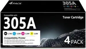 305A Toner Cartridges 4 Pack Black Cyan Magenta Yellow 305A Toner Cartridges 4 Pack Black Cyan Magenta Yellow