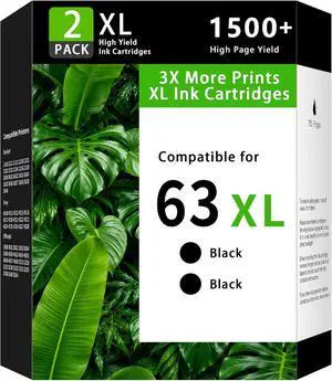 63XL Ink Cartridges Combo Pack Replacement for HP 63XL 63 Ink Cartridge Envy 4516 4517 4520 4521 4522 4523 4524 4525 4526 4527 4528 OfficeJet 3830 3831 3832 3833 3834 3836 Printer(2BK, Black) 63XL Ink Cartridges Combo Pack Replacement for HP 63XL 63 Ink Cartridge Envy 4516 4517 4520 4521 4522 4523 4524 4525 4526 4527 4528 OfficeJet 3830 3831 3832 3833 3834 3836 Printer(2BK, Black)