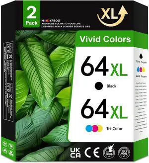 64XL Ink Cartridges 2-Pack Replacement for HP64XL Ink Cartridge Compatible with Envy Photo 7855 7155 7858 6255 6252 7120 7158 7164 7800 7100 Tango Printers 1 Black 1 Tri-Color 64XL Ink Cartridges 2-Pack Replacement for HP64XL Ink Cartridge Compatible with Envy Photo 7855 7155 7858 6255 6252 7120 7158 7164 7800 7100 Tango Printers 1 Black 1 Tri-Color