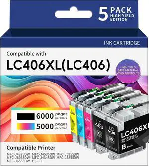 LC406XL High Yield Ink Cartridges Replacement for Brother LC 406XL LC406XL LC406 Compatible with MFC-J4335DW MFC-J5855DW MFC-J6555DW MFC-J4535DW MFC-J6955DW Printer (5 Pack Black Cyan Magenta Yellow) LC406XL High Yield Ink Cartridges Replacement for Brother LC 406XL LC406XL LC406 Compatible with MFC-J4335DW MFC-J5855DW MFC-J6555DW MFC-J4535DW MFC-J6955DW Printer (5 Pack Black Cyan Magenta Yellow)