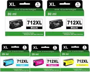 5 Pack 712XL 712 XL 712 Ink Cartridge Use for DesignJet T210 T230 T630 T650 Studio Plotter Printers (Black: 80ml, C/M/Y: 29ml) 5 Pack 712XL 712 XL 712 Ink Cartridge Use for DesignJet T210 T230 T630 T650 Studio Plotter Printers (Black: 80ml, C/M/Y: 29ml)