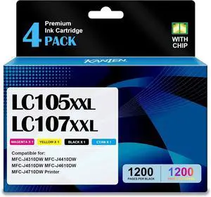 KANTEN LC105XXL LC107XXL Ink Cartridge 4-Pack KCMY with Chip KANTEN LC105XXL LC107XXL Ink Cartridge 4-Pack KCMY with Chip