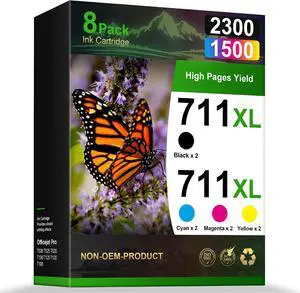8-Pack 711XL Ink Cartridges High Yield Compatible for HP 711 Ink Cartridges Bundle Work for HP Designjet T120 T100 T520 T125 T130 T525 T530 Printer (2 Black, 2 Cyan, 2 Magenta, 2 Yellow) 8-Pack 711XL Ink Cartridges High Yield Compatible for HP 711 Ink Cartridges Bundle Work for HP Designjet T120 T100 T520 T125 T130 T525 T530 Printer (2 Black, 2 Cyan, 2 Magenta, 2 Yellow)