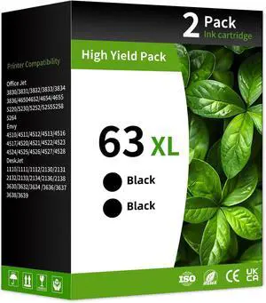 63XL Black Ink Cartridge Combo Pack Compatible for Hp 63XL Ink Cartridges Latest Upgrade Work with HP OfficeJet 3830 4650 5255 5258 5200 Envy 4520 4512 4510 DeskJet 1112 2130 3630 3632 (2 Black) 63XL Black Ink Cartridge Combo Pack Compatible for Hp 63XL Ink Cartridges Latest Upgrade Work with HP OfficeJet 3830 4650 5255 5258 5200 Envy 4520 4512 4510 DeskJet 1112 2130 3630 3632 (2 Black)
