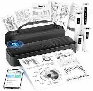 TATTMUSE Inkless Portable Printer for Travel, Wireless Thermal Printer Support 8.5" X 11" Letter & A4 Thermal Paper, Small Mobile Compact Printer with Carry Case & 4 Rolls Thermal Paper TATTMUSE Inkless Portable Printer for Travel, Wireless Thermal Printer Support 8.5" X 11" Letter & A4 Thermal Paper, Small Mobile Compact Printer with Carry Case & 4 Rolls Thermal Paper