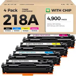 218A Toner Cartridges with Chip Compatible for HP 218A W2180A 218X Cartridge Works with Color LaserJet Pro 3201dw MFP 3301fdw 3301cdw 3301sdw Printer W2180X High Yield 4-Pack Black Cyan Yellow Magenta 218A Toner Cartridges with Chip Compatible for HP 218A W2180A 218X Cartridge Works with Color LaserJet Pro 3201dw MFP 3301fdw 3301cdw 3301sdw Printer W2180X High Yield 4-Pack Black Cyan Yellow Magenta