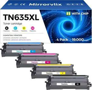 TN635XL TN635 Toner Cartridge Set 4-Pack High Yield Replacement Compatible for Brother HL-L8430CDW HL-L8570CDW L8430CDWT MFC-L8730CDW MFC-L8930CDW MFC-L8970CDW EX575 Printers Black Cyan Magenta Yellow TN635XL TN635 Toner Cartridge Set 4-Pack High Yield Replacement Compatible for Brother HL-L8430CDW HL-L8570CDW L8430CDWT MFC-L8730CDW MFC-L8930CDW MFC-L8970CDW EX575 Printers Black Cyan Magenta Yellow