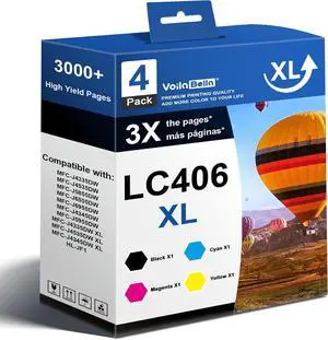LC406XL Ink Cartridges Set (4-Pack) High Yield Compatible for Brother LC406 LC406XL Use for Brother MFC-J4335DW MFC-J4535DW MFC-J5855DW MFC-J4345DW MFC-J4535DW XL HL-JF1 Printer (1BK 1C 1M 1Y) LC406XL Ink Cartridges Set (4-Pack) High Yield Compatible for Brother LC406 LC406XL Use for Brother MFC-J4335DW MFC-J4535DW MFC-J5855DW MFC-J4345DW MFC-J4535DW XL HL-JF1 Printer (1BK 1C 1M 1Y)