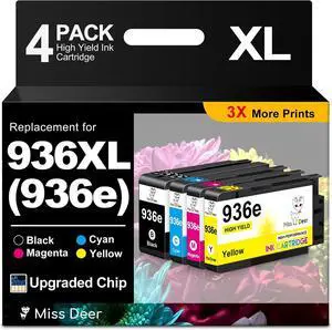 Miss Deer 936 XL Ink Cartridges 4-Pack Upgraded Chip Compatible for HP 9125 Miss Deer 936 XL Ink Cartridges 4-Pack Upgraded Chip Compatible for HP 9125