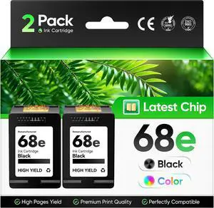 68e 68 Ink Cartridges with chip Black 2-Pack High Yield Replacement for HP Ink 68e 68XL Compatible Work with HP Envy 6155e 6555e 6152e 6552e 6558e 6110e 6500e 6100e 6165e Printer All-in-One Inkjet Ink 68e 68 Ink Cartridges with chip Black 2-Pack High Yield Replacement for HP Ink 68e 68XL Compatible Work with HP Envy 6155e 6555e 6152e 6552e 6558e 6110e 6500e 6100e 6165e Printer All-in-One Inkjet Ink