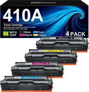 410A Toner Cartridge 4 Pack Replacement for HP 410A 410X CF410A CF411A CF412A CF413A for Color LaserJet Pro MFP M477fnw M477fdw M477fdn M452dn M452dw M452nw Printer (Black Cyan Magenta Yellow) 410A Toner Cartridge 4 Pack Replacement for HP 410A 410X CF410A CF411A CF412A CF413A for Color LaserJet Pro MFP M477fnw M477fdw M477fdn M452dn M452dw M452nw Printer (Black Cyan Magenta Yellow)