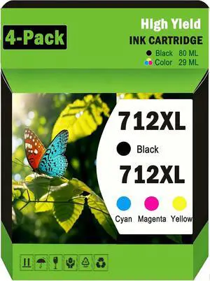 712XL Ink Cartridges High Yield Replacement for DesignJet T650 T630 T230 T210 Studio Plotter Printer (4 Pack 80ml Black 29ml Cyan Magenta Yellow 712XL Ink Cartridges High Yield Replacement for DesignJet T650 T630 T230 T210 Studio Plotter Printer (4 Pack 80ml Black 29ml Cyan Magenta Yellow