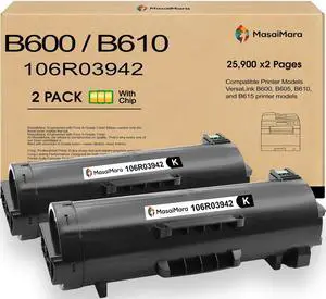 MasaiMara High Capacity B600 B605 B610 B615 106R03942 106R03940 106R03944 Compatible Toner Cartridges for Xerox Versalink B600 B605 B610 B615 Printer (Black, 2-Pack) MasaiMara High Capacity B600 B605 B610 B615 106R03942 106R03940 106R03944 Compatible Toner Cartridges for Xerox Versalink B600 B605 B610 B615 Printer (Black, 2-Pack)